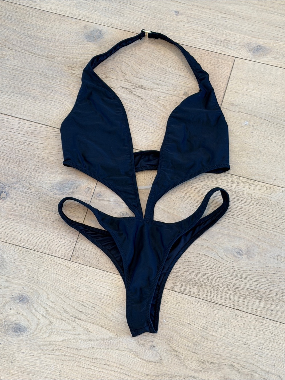 Melissa Simone Black Halter One-Piece Swimwear